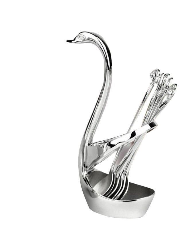 Spoon Set With Swan Stand 1 Piece - Silver