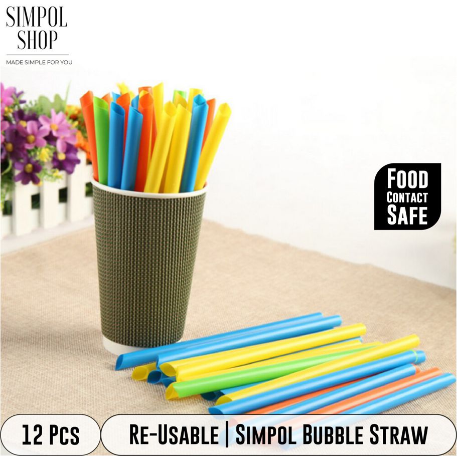 Re-usable Thick Plastic Simpol Milkshake Straw- 12 Piece