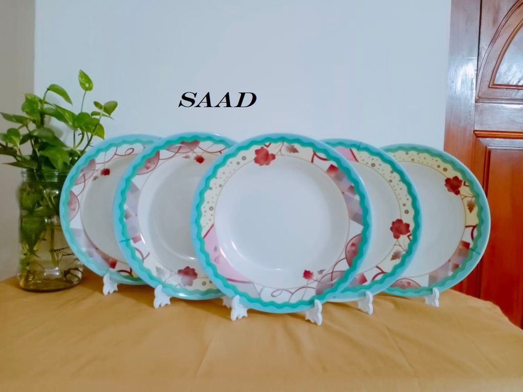 Round Melamine Rice Plate 2 Pcs Set. Deep Rice Dinner Plate, Dinner Deep Plate, Everyday Use Rice Dinner Plate.Dishwasher Save.Microwave oven save. multicolor.