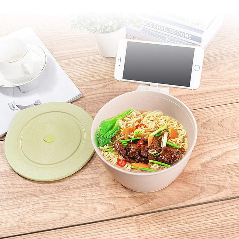 Microwave Noodle Bowls with Lid-40 OZ Large Wheat Straw Soup Mug with Phone Holder-Microwave&Dishwasher Safe,Leak Proof,for Soup,Noodle,Ramen