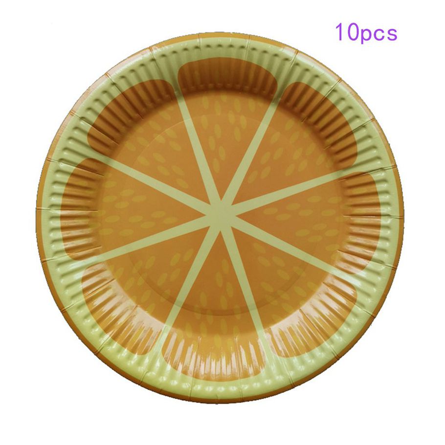 MA 10 pcs Disposable Paper Plate Fruit Cake Plate Barbecue Hand-made Paper Plate-orange