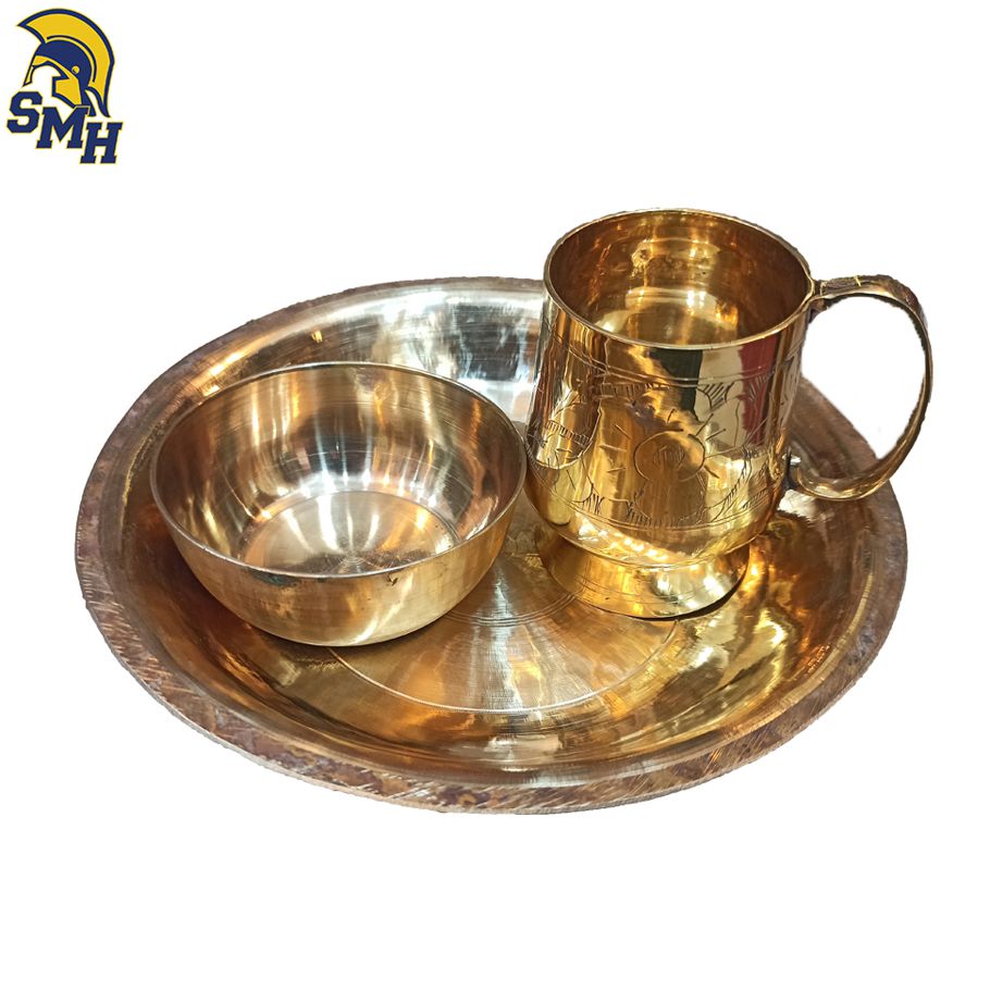 Pure Bronze Metal Sanok Dining Plate set Including Islampuri Bronze Bowl and Brass Glass - Adult - কাঁসার থালা সেট