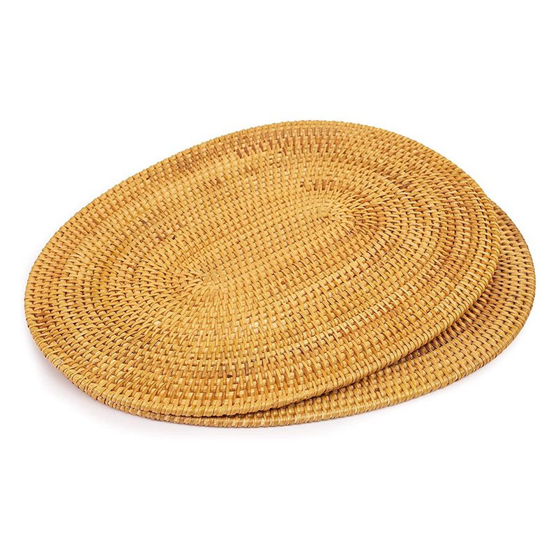 2 Pcs Oval Rattan Placemat,Natural Rattan Hand-Woven,Tea Ceremony Accessories,Suitable for Dining Room, Kitchen,Etc
