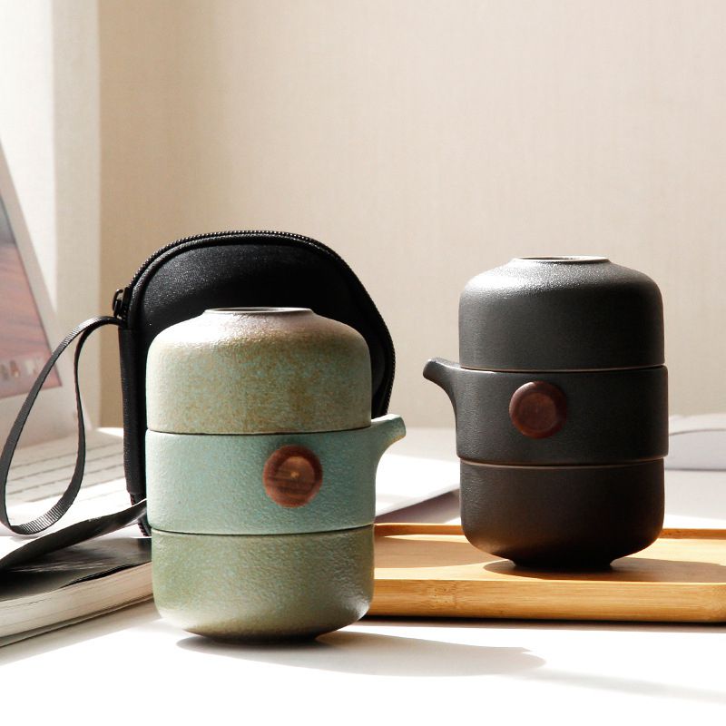 New product Japanese-Style Ceramic Teapot Lid Bowl Teacup Handmade Portable Travel Office Tea Set-Green