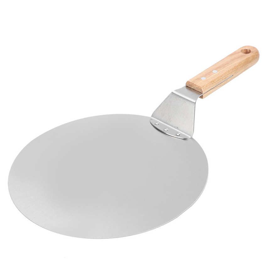stainless steel round pizza shovel with wooden handle pastry cake baking tool