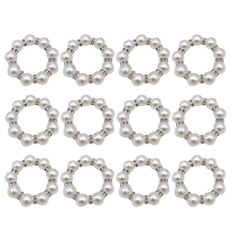 Napkin Rings Set of 12, Imitation Pearl Rhinestone Beaded Napkin Ring Holder for Dinner Table Decoration Party ,Wedding