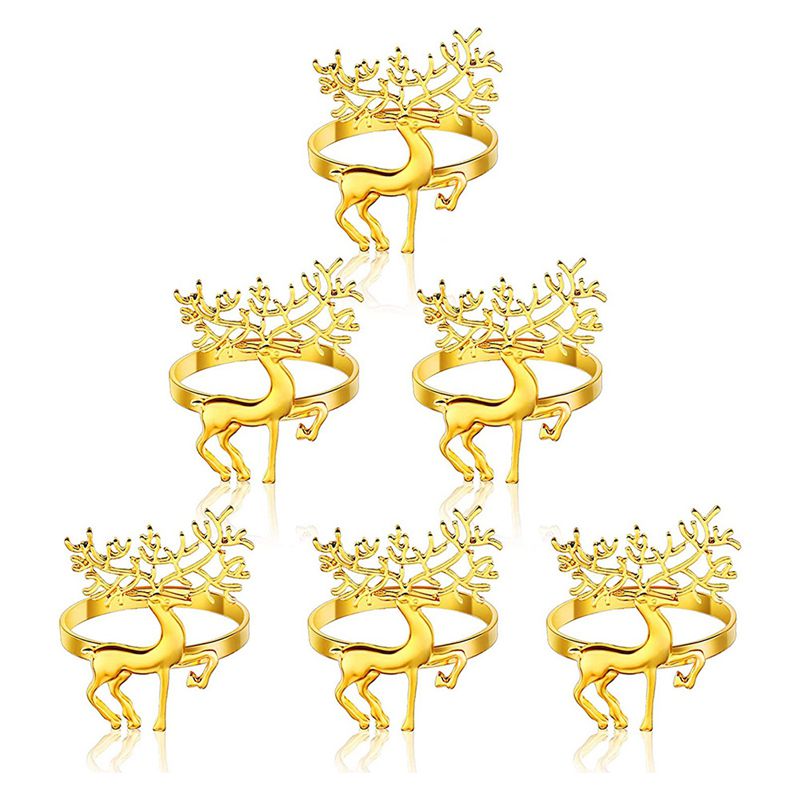 6 Pcs Deer Napkin Rings,Napkin Ring for Christmas,Holiday Parties, Dinner Parties,Dining Table Decoration Supplies - gold