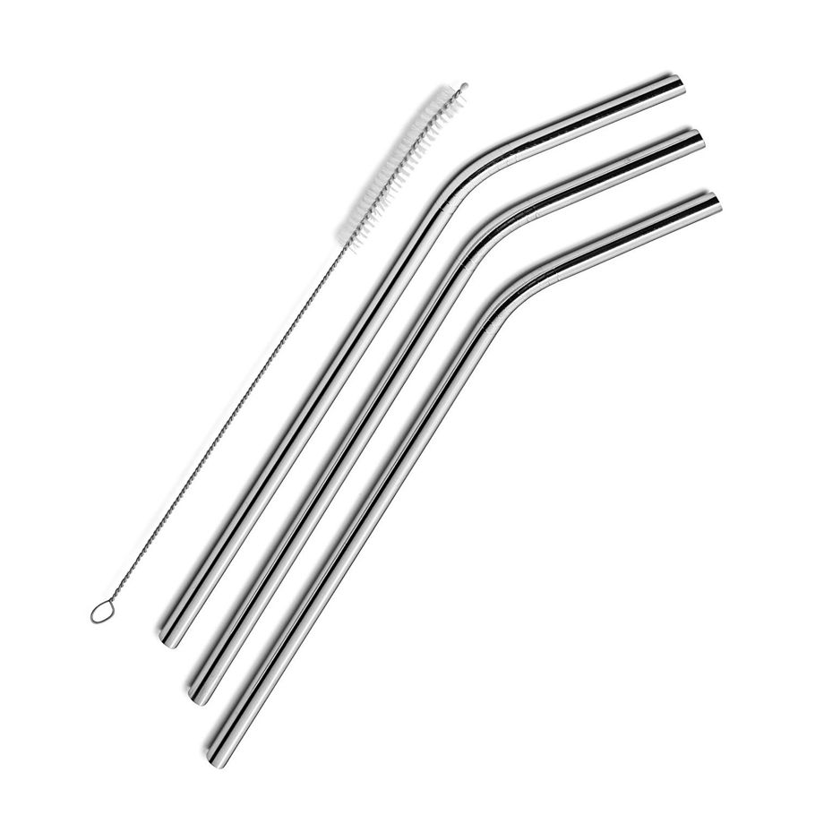 3 Pcs reusable Stainless Steel Metal Drinking Straw Reusable Straws + 1 Cleaner Brush Kit