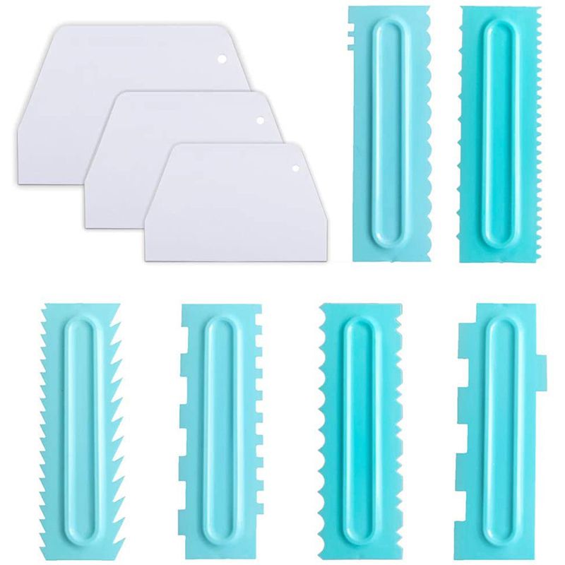 Cake Scraper Set of 9, Cake Combs and Icing Smoother, Plastic Cake Buttercream Decorating Kitchen Baking Tools
