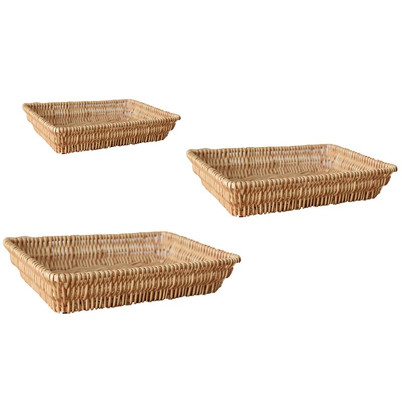 Rattan Wicker Bread Storage Basket Woven Food Serving Basket Fruit Bread Basket Snack Fruit Tray, 3PCS