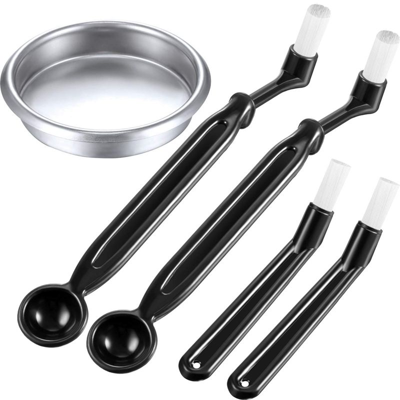 Coffee Machine Cleaning Set, 4 Pieces Coffee Machine Brush with Spoon and 1 Piece 58 Mm Stainless Steel Back Flush Insert Metal Blind Fir for Espresso Machine