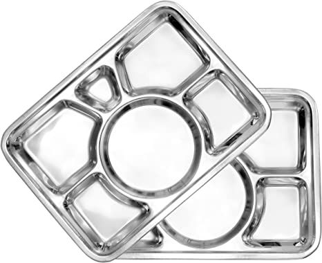 Stainless Steel 6 Compartment Food Serving Tray - Food Plate For Healthy Diet