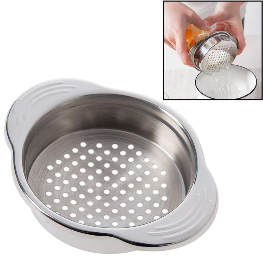 Stainless Steel Food Can Strainer Sieve Tuna Press Lid Oil Drainer Remover, Unique No-Mess Dishwasher Safe Design