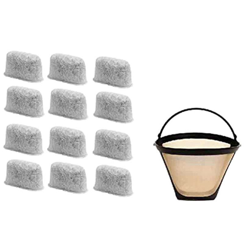 8-12 Cup Coffee Filter & of 12 Charcoal Water Filters for Cuisinart Coffee Maker and Brewers. Replaces for Cuisinart No.4 Cone Reusable Coffee Filter & Cuisinart Water Filter