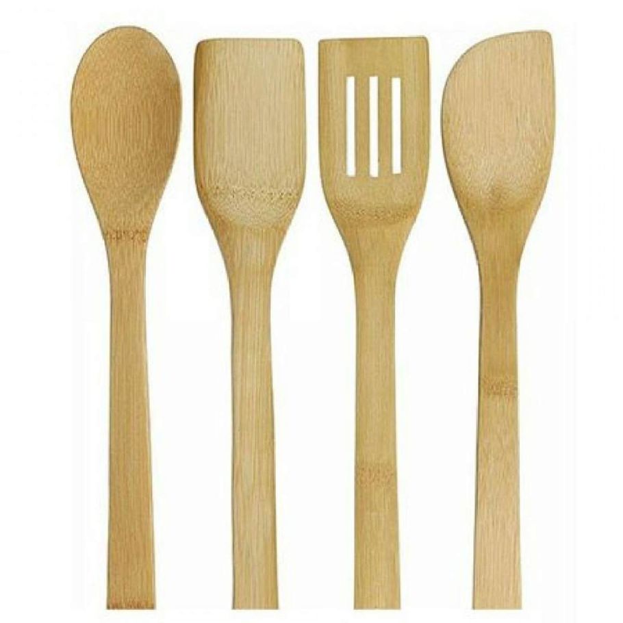 4 x Piece Wooden Spoon Utensil Set Kitchen Cooking Bamboo Tools Wood Spatula Kit