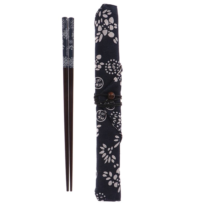Chinese Style Wooden Cutlery Set Chopsticks With Cloth Bag Portable Travel
