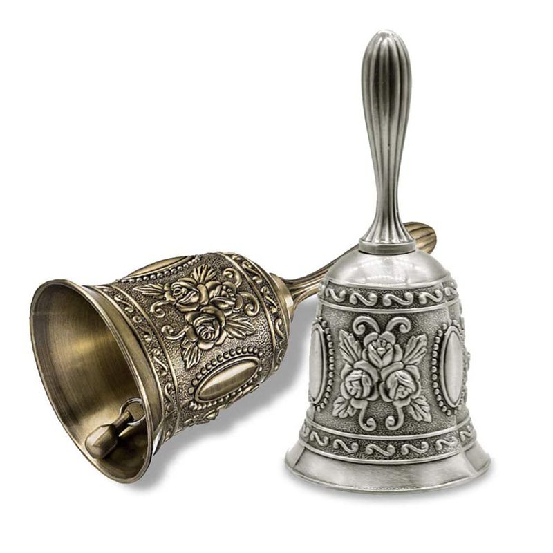 Metal Held Dinner Bell Brass Jingle Call Bell for School Church Adults Classroom Wedding Decorative (2Pattern) Exquisite Product