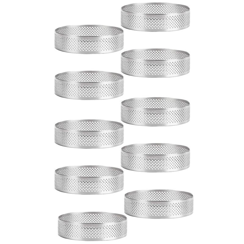 10Pcs Circular Tart Rings with Holes Stainless Steel Fruit Pie Quiches Cake Mousse Mold Kitchen Baking Mould 7cm