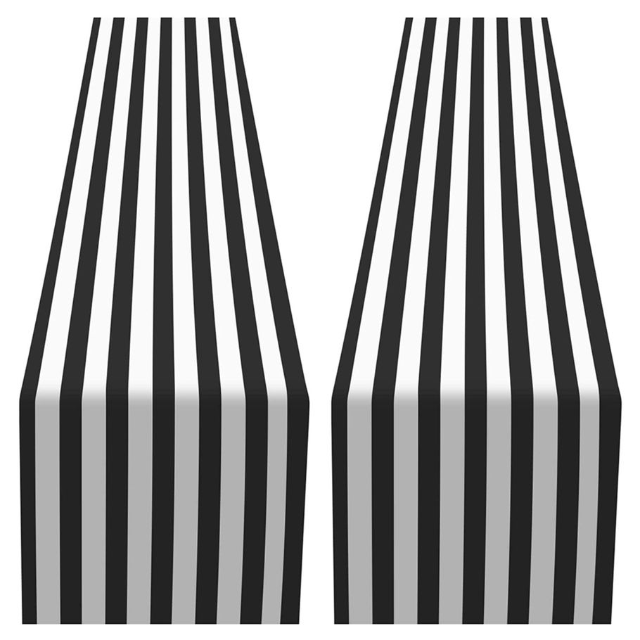 Striped Table Runner Polyester Table Decor Tablecloth for Indoor Outdoor Events Family Dinner(Black and White,2 Pack)