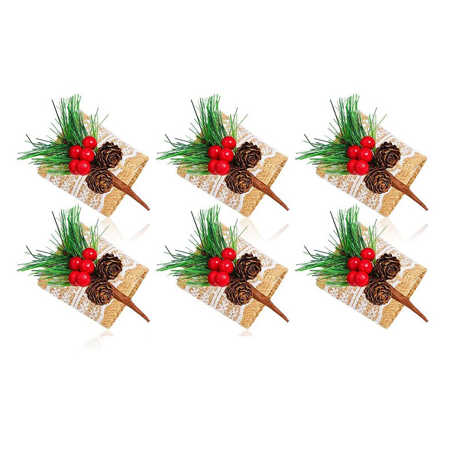 6Pcs Christmas Napkin Rings Burlap Napkin Holders Handmade By Artificial Pine Cones & Berries,Napkin Buckles for Wedding