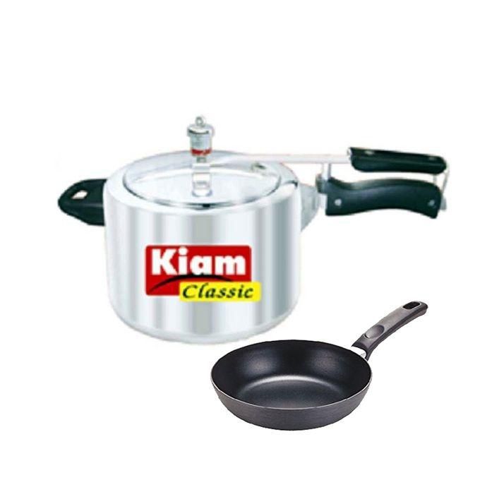 Kiam Classic Pressure Cooker 5.5 L Free Kiam 14CM Non-Stick Frypan - Silver and Black