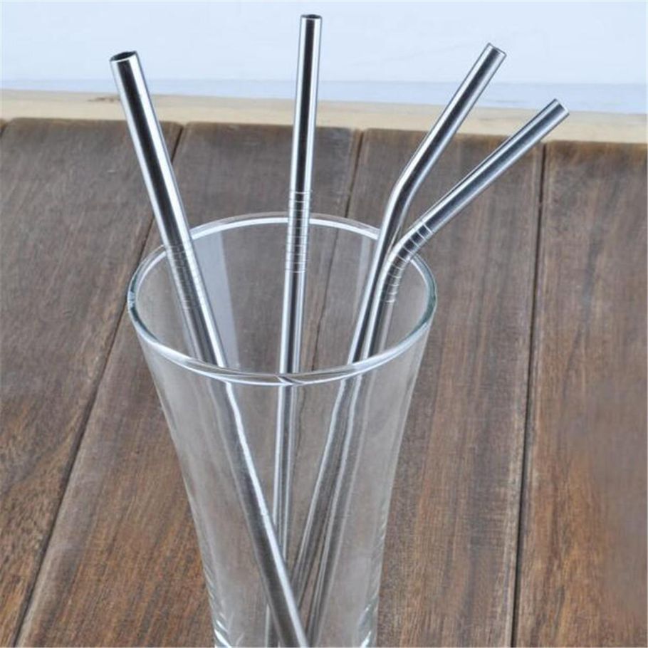Reusable Drinking Stainless Steel Straw Straight/Bend Straws for Juice Coffee Straight Straw 8*0.5*215 mm