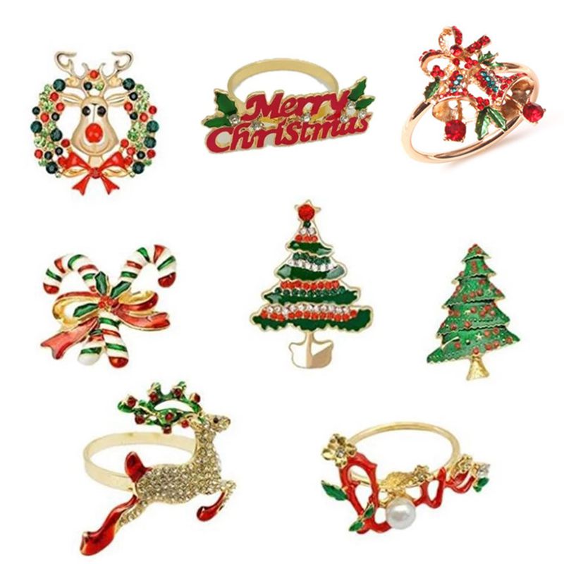 8Pcs Christmas Napkin Rings -Napkin Holder Rings for Holiday Christmas Table Decoration Elk Napkin Buckle