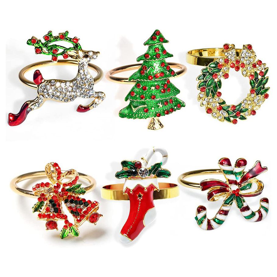 Christmas Napkin Rings Sets of 6 Pcs,  Napkin Ring Holders Metal Dinner Tables Rings for Christmas Weddings Banquet