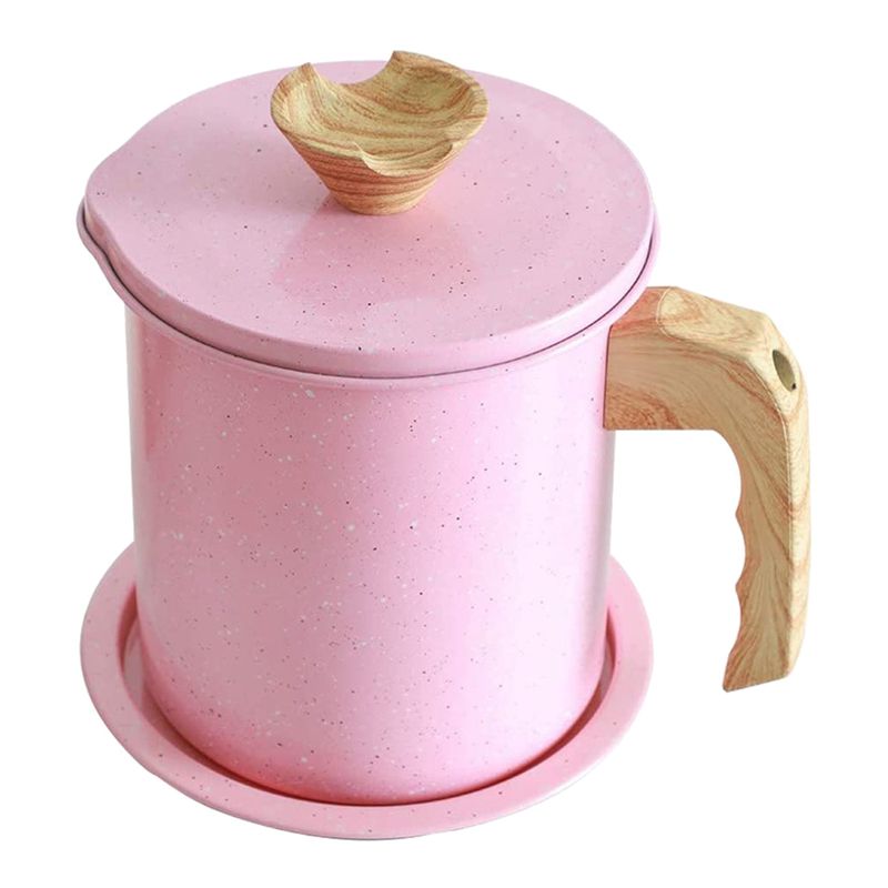 Bacon Grease Storage Stainless Steel-1.4 L/1.5 Quart fluid Storage Grease Keeper Can with Fine Mesh Strainer(Pink)
