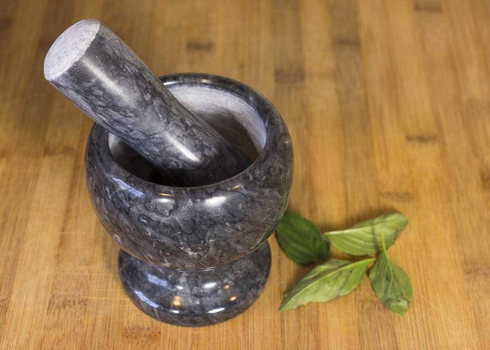 Premium Solid Marble Mortar and Pestle Set - Solid Stone - 6.5