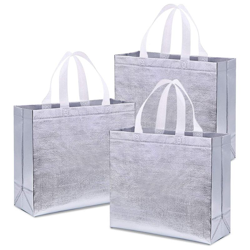 12 Pcs Glossy Reusable Grocery Bags Shopping Tote Bags with Handle,Bridesmaids Bags Non-Woven Gift Bags for Christmas