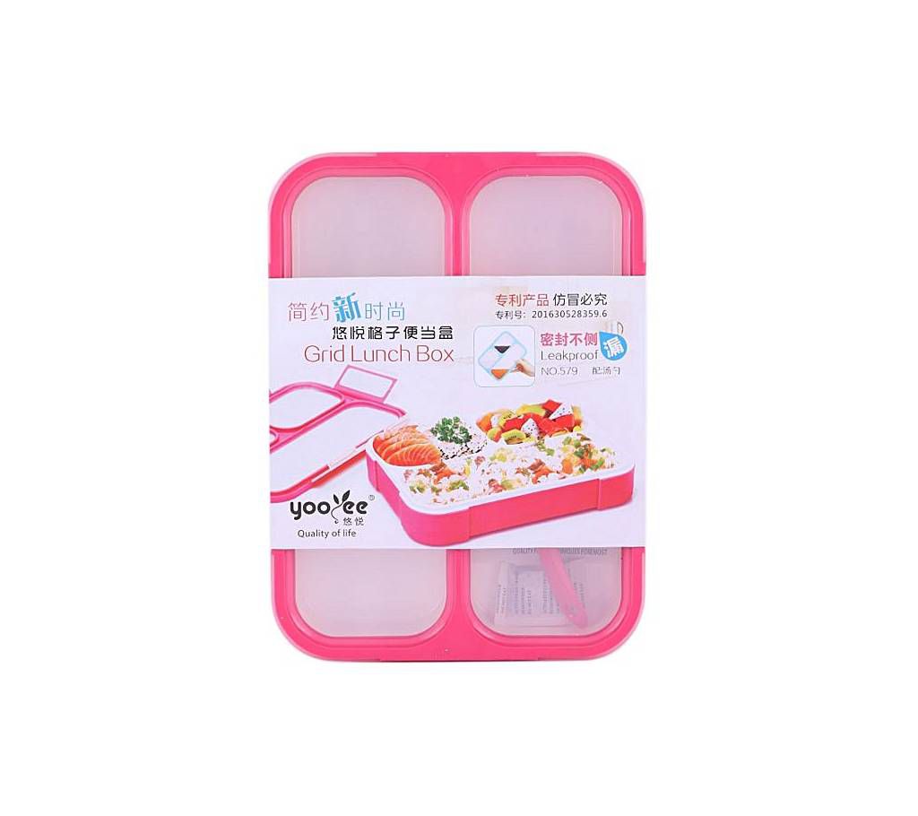 Plastic Lunch Box - Deep Pink and White