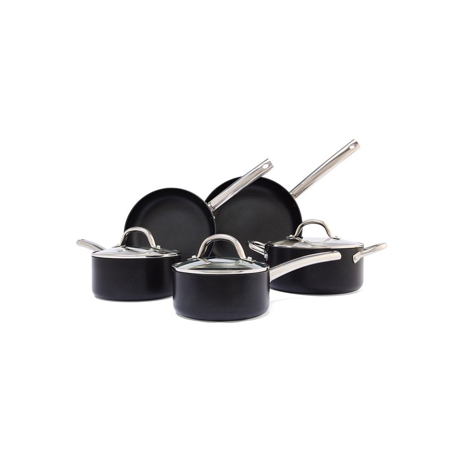 5 Piece Non-Stick Hard Anodised Cookware Set - Black