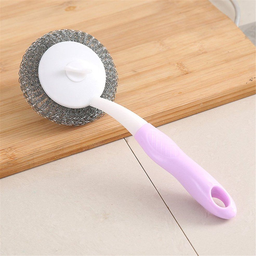 Hanging Design With Handle Steel Scourer Ball Cleaning Brush Cleaning Tool-pink