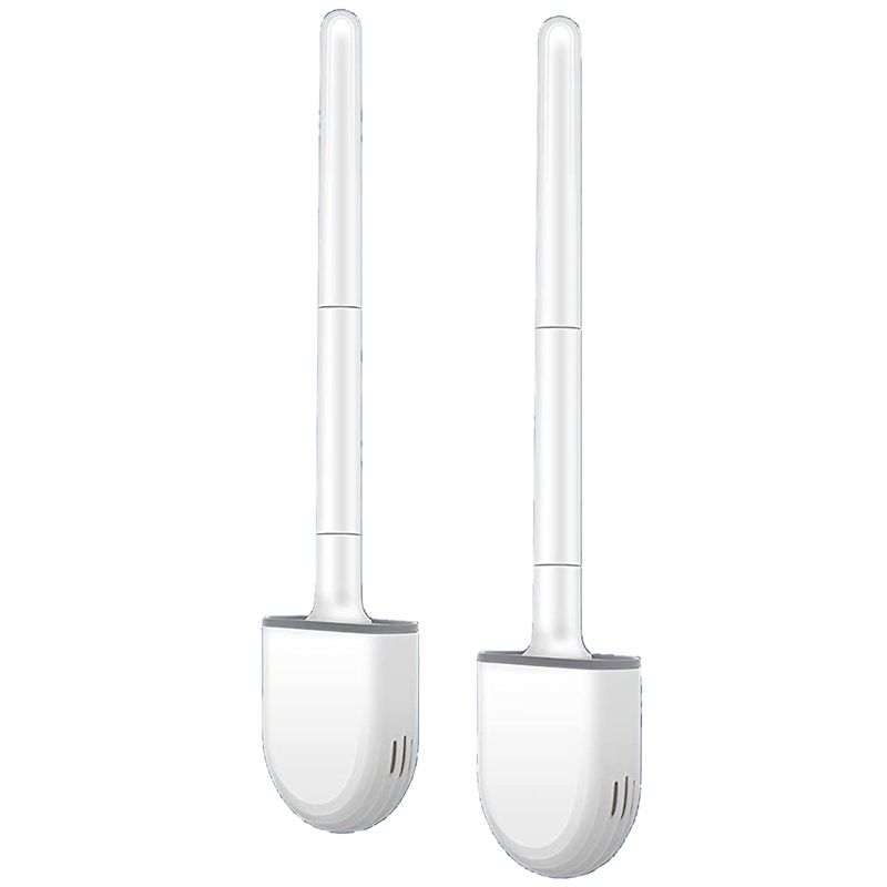 2PCS Silicone Toilet Brush Bathroom Bowl Toilet Brushes and Holders Set Bristle with No-Slip Long Handle Drying Holder