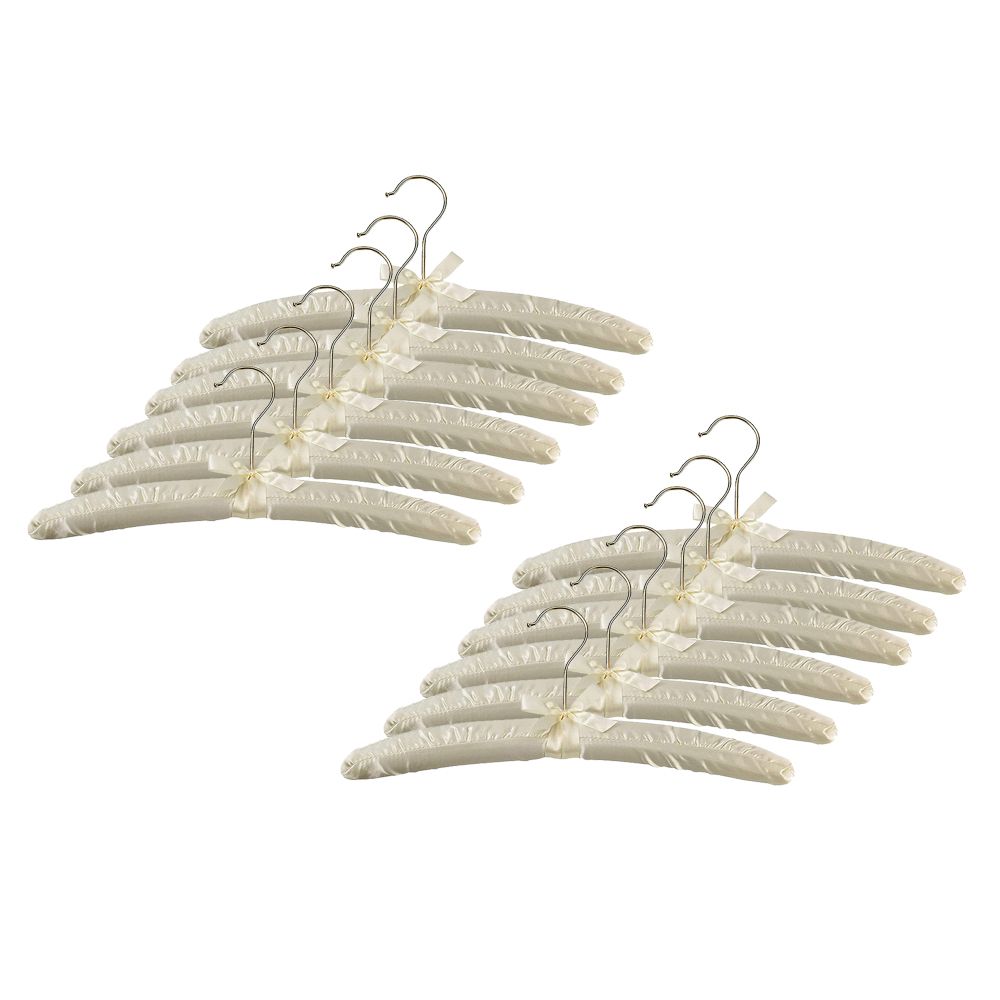 15inch Large Satin Padded Hangers with Gold Hooks ,Silk Hanger for Wedding Dress Clothes,Coats,Suits,Blouse (Ivory) - Ivory