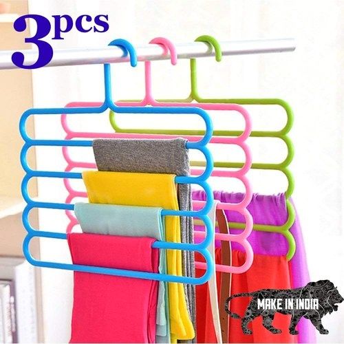 Plastic 5 Layer Dress Hangers (3 Pcs 1 Pack) - Anti Slip Multi-Purpose And Multi-Functional Magic Multiple Layer Trousers Hangers - Hanger