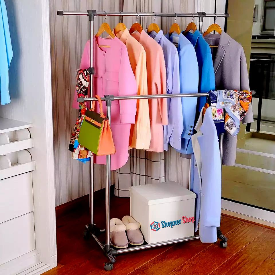 Double Pole Portable Clothes Rack & Clothes Hanger