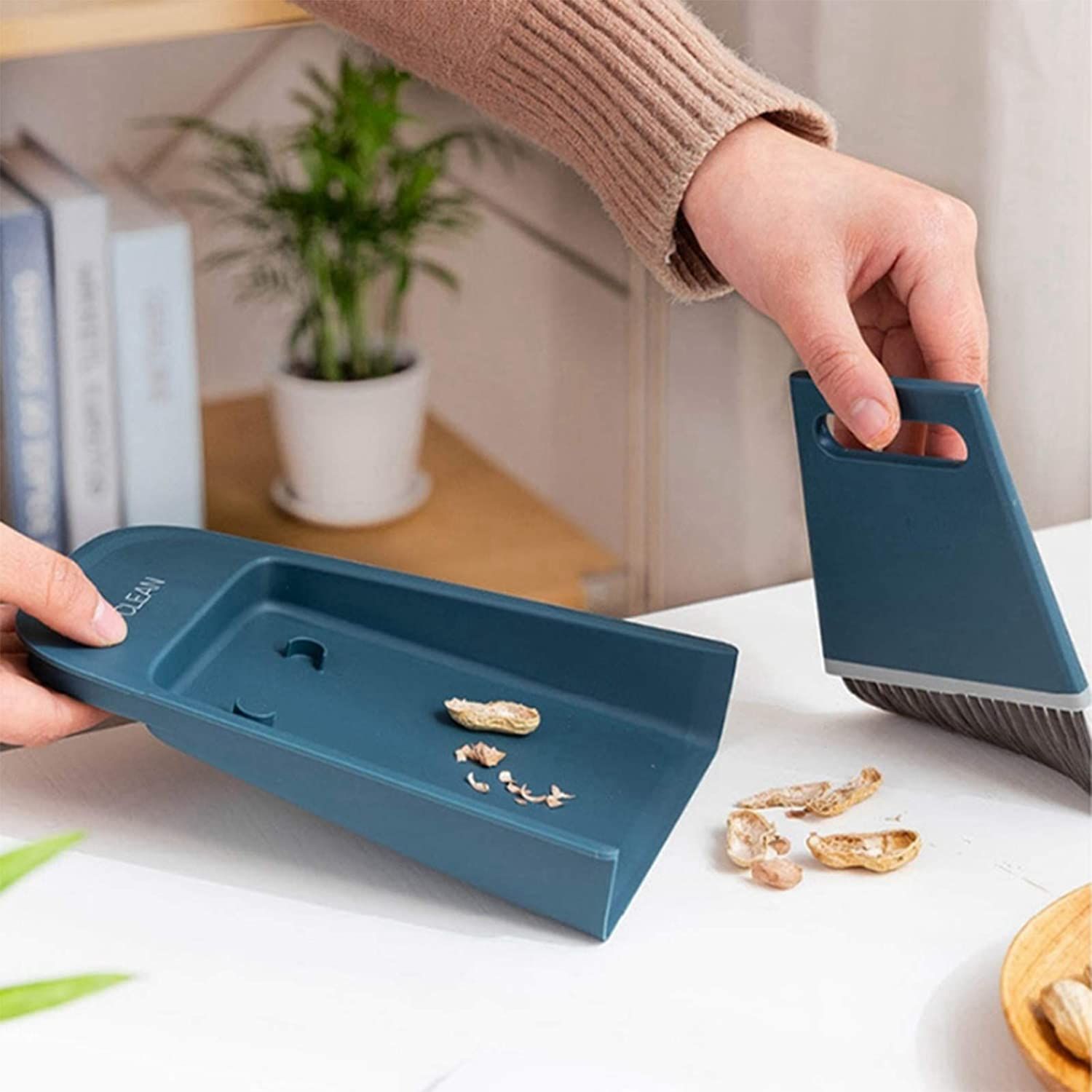 Small Broom and Dustpan Set, Mini Dust Pans with Brush and Sponge Scraper for Cleaning Table Countertop Keyboard Pets Hair