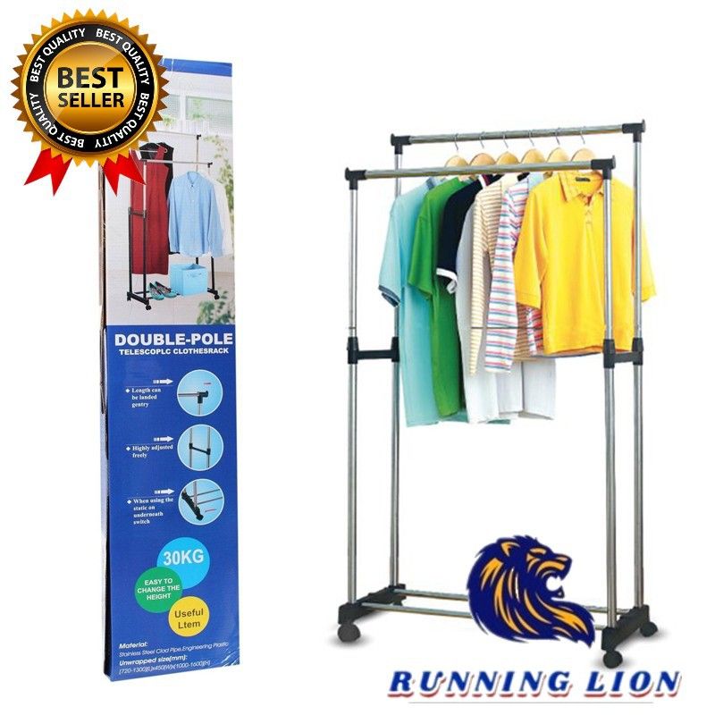 Adjustable double pole telescopic stainless steel clothes rack