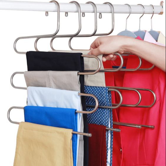 Magic 5 Layers S Shape Clothes Hangers Stainless Steel Pants Storage Hangers Cloth Rack Multilayer Storage Closet Organizer