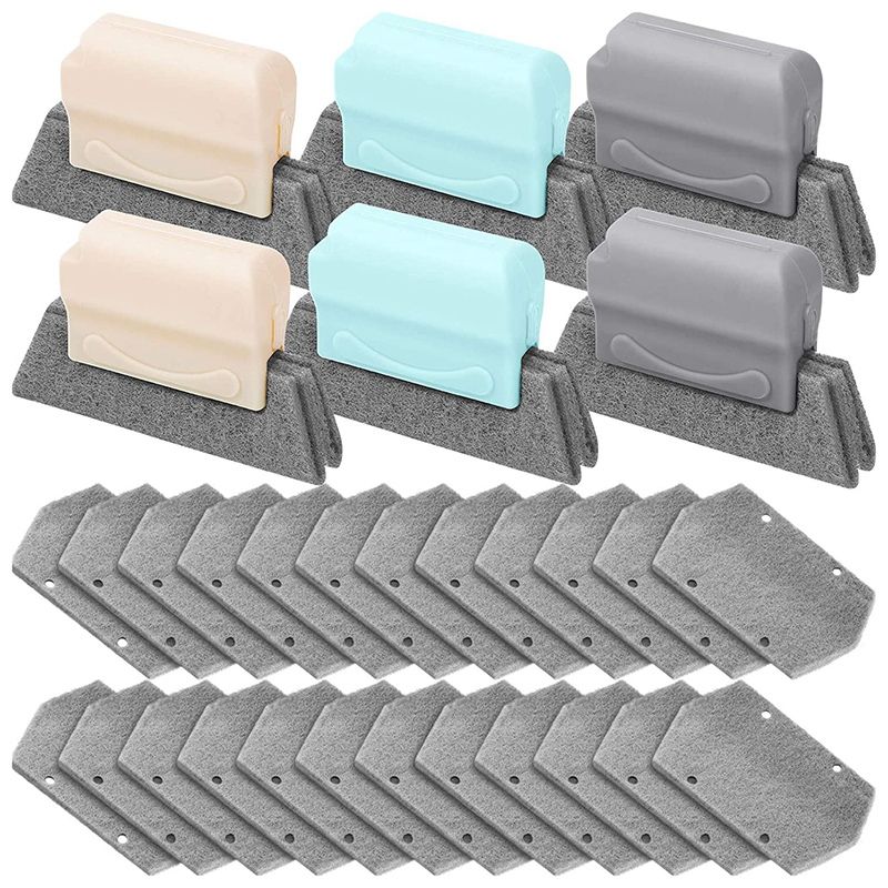 6 Pieces Creative Window Groove Cleaning Brush Detachable Crevice Cleaner Tools Hand-Held with 24 Replacement Cloths