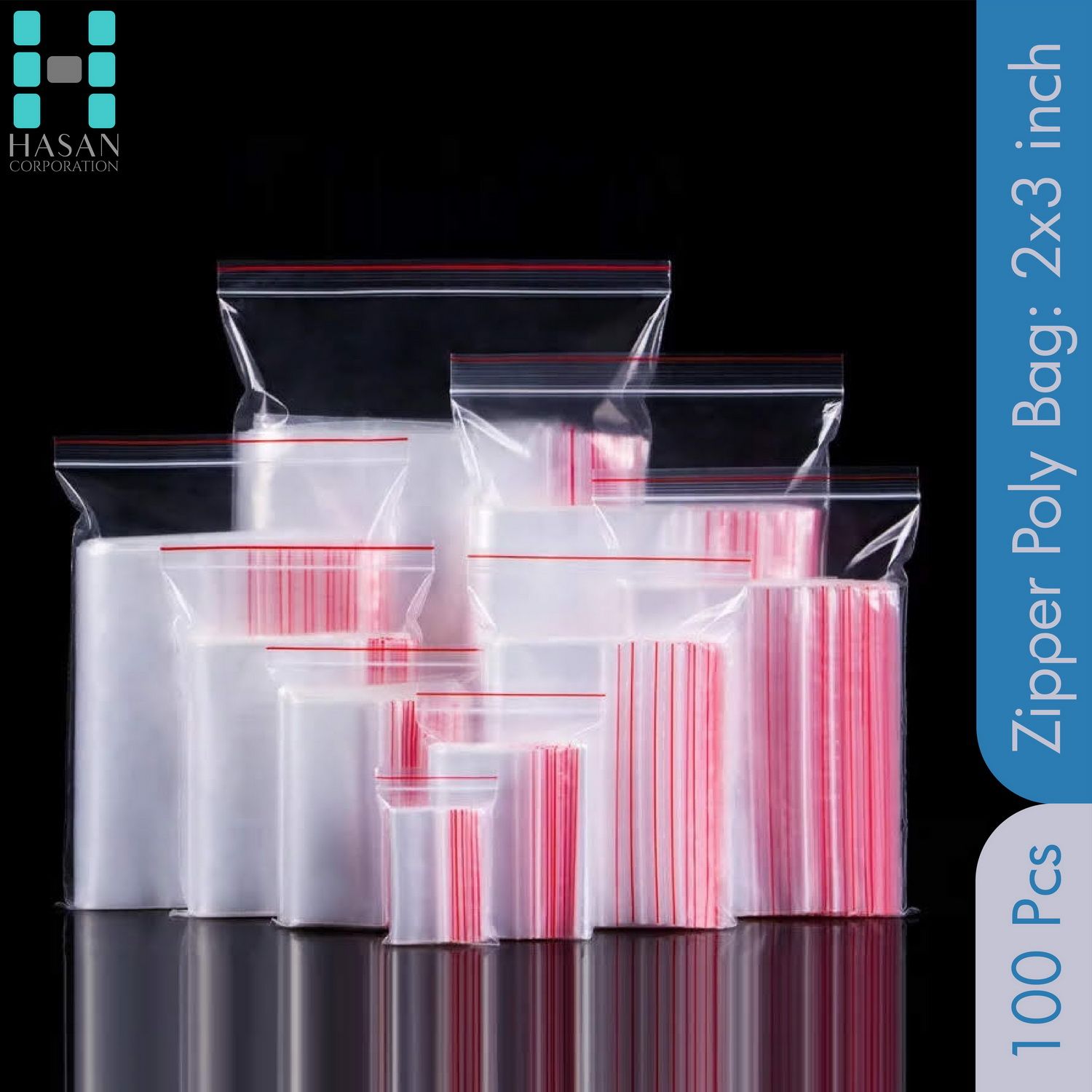 2 x 3 Inch Zip Lock Poly Bag 100 Pieces