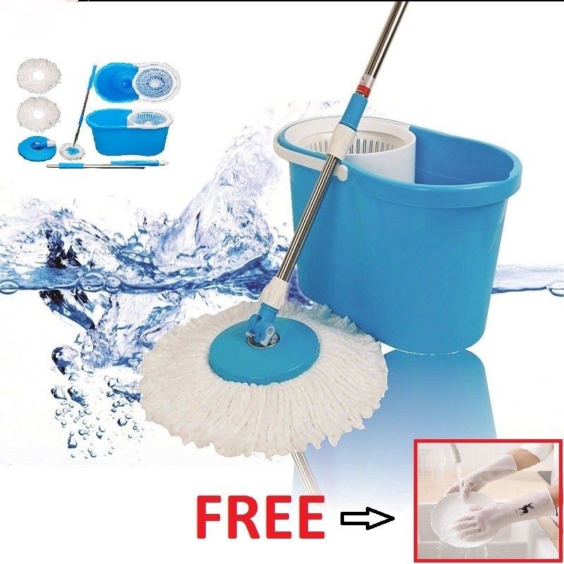 360 Degree Magic Floor Cleaning Spin Mop With Removable Basket Free silicone hand gloves 1 pair