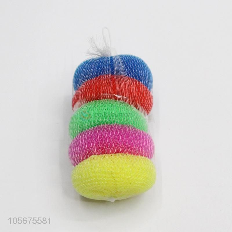 Plastic Sponge Round Scourer Mesh Home Kitchen Sink Cleaning Ball Dish Fry 5 PCS