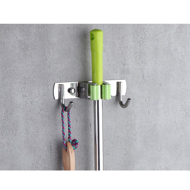 2 Pack Stainless Steel Mop Holder Shower Hook Wall Hanging Rack Punching Bathroom Balcony Broom Hangers Organizer Storage Racks