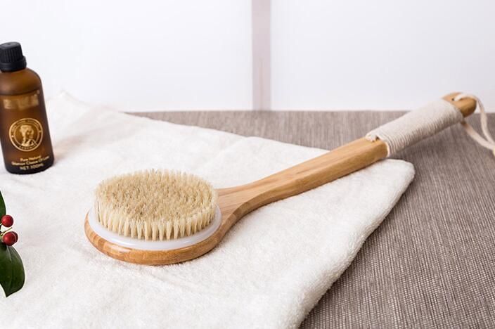 CLPAIZI Large Natural Bristle Bath Brush Wooden Long Handle Body Mage Shower Brush Exfoliating Bathing Dry Brush D30
