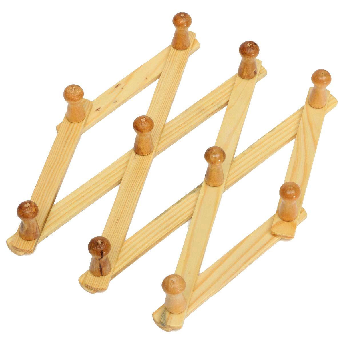 Accordion Wall Hanger 10 Hooks Pack Of 2 Natural Wood Wall Mounted Expandable Accordion Peg Coat Rack Hanger 2 Pack , hat rack