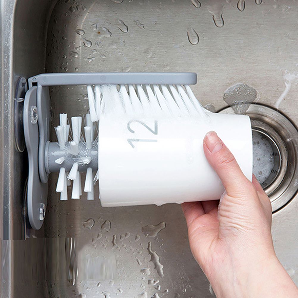 Cup Pot Glass Cleaning Brush Suction Cup Basin Sink Wall Mount Kitchen Tool