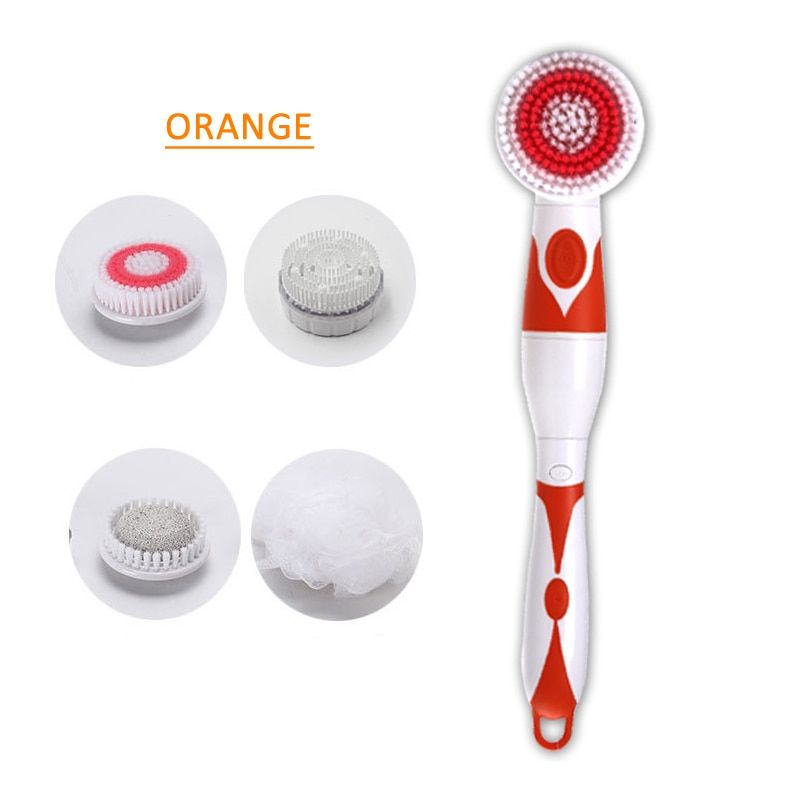 4-In-1 Electric Bath Brush Long Handle Waterproof Body Cleansing Brush Mage Home Shower Clean Spa System Health Care